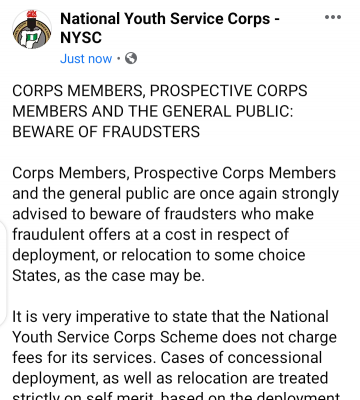 NYSC warns corps members against falling victims to fraudsters