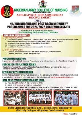 Nigerian Army College of nursing and midwifery 2021/2022 Admission form