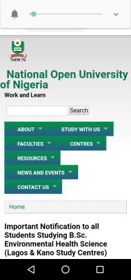 NOUN notice to students of B.Sc. Environmental Health Science (Lagos & Kano Study Centres)