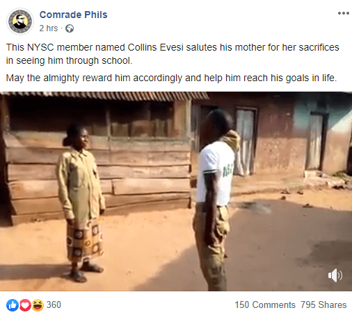 Corps Member Honours his Poor Mother who saw him Through School with a ''Parade and Salute'' as he Returns Home from Camp