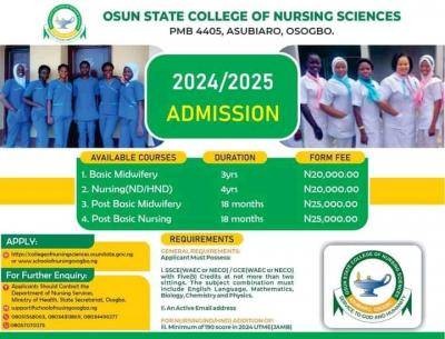 Osun College of Nursing Sciences, Asubiaro releases admission forms, 2024/2025