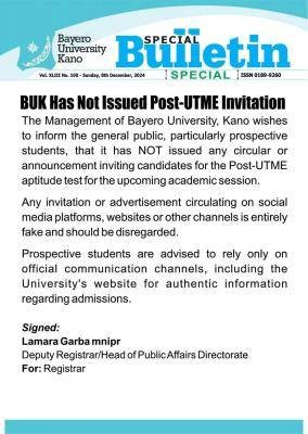 BUK has not issued Post-UTME invitation for 2024/2025 session  - MGT