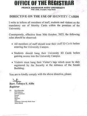 PAAU issues important notice on the use of Identity Cards