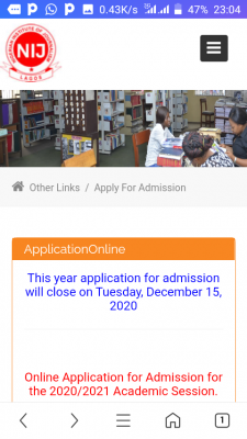 NIJ extends admission application deadline for 2020/2021 session