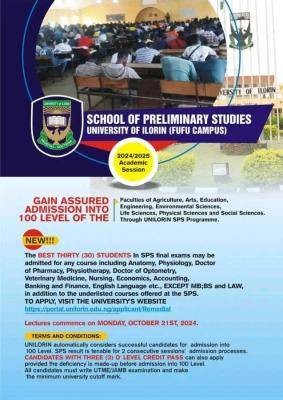 UNILORIN School of Preliminary Studies Admission, 2024/2025