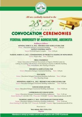 FUNAAB announces 28th and 29th combined Convocation Ceremonies