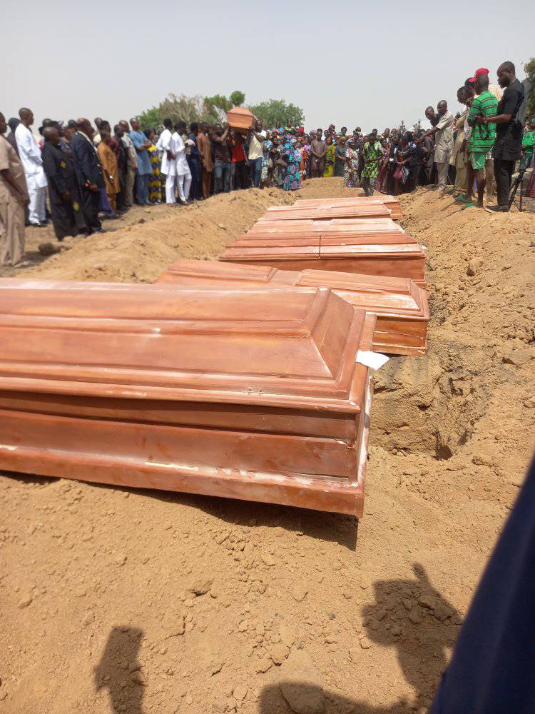 Photos from the mass burial of Madonna University students burnt to death in road accident