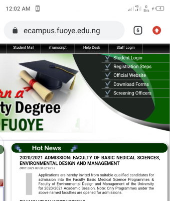 FUOYE admission in Basic Medical Science, Environmental Design and Mgt., 2020/2021 still on