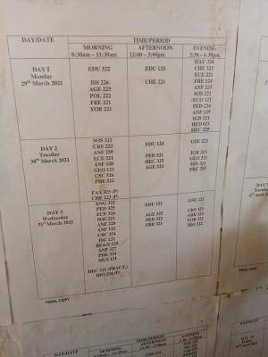 FCE Okene 2nd semester exam timetable, 2019/2020