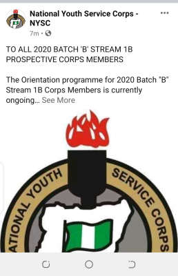 NYSC notice to Batch "B" stream 1B corps members