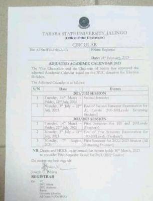 TSU adjusted academic calendar for 2021/2022 & 2022/2023