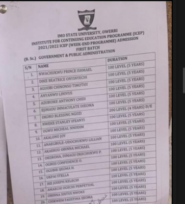 IMSU weekend programme admission List, 2021/2022