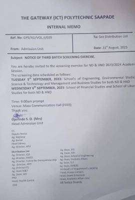 Gateway Polytechnic 3rd batch screening exercise, 2023/2024