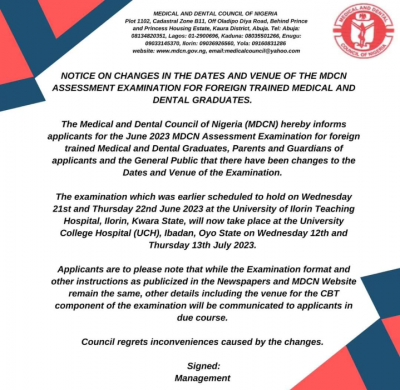 MDCN reschedules assessment exam for foreign trained medical and dental graduates