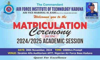 AFIT matriculation ceremony, 2024/2025 holds Nov 30th