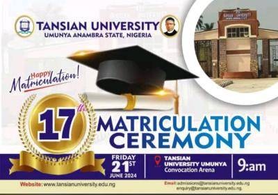 Tansian University announces 17th Matriculation ceremony