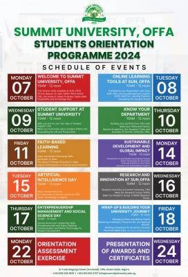 Summit university orientation timetable, 2024/2025