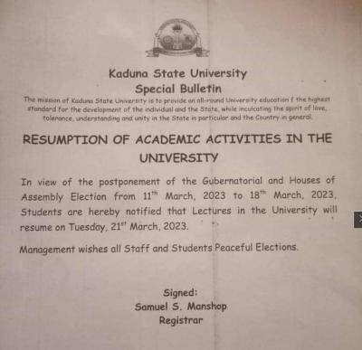 KASU notice on resumption of academic activities