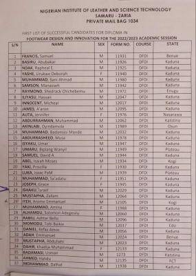 NILEST 1st Batch Diploma Admission List, 2022/2023