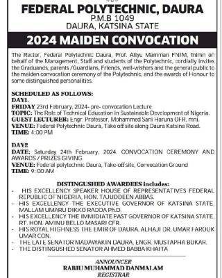 Fed Poly Daura announces maiden Convocation Ceremony