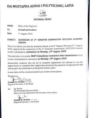 Isa Mustapha Agwai Poly reschedules second semester exam, 2023/2024