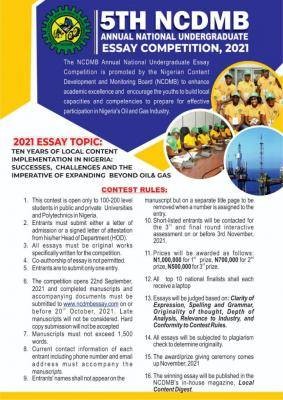 5TH NCDMB annual undergraduate essay competition, 2021