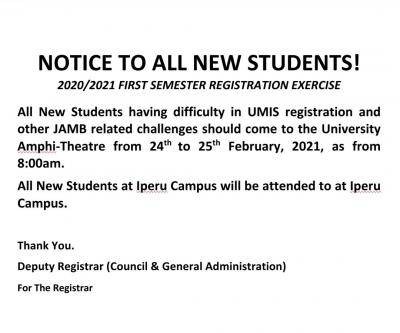 Babcock University notice to newly admitted students on UMIS registration