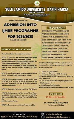SLU releases IJMB admission form for 2024/2025 session