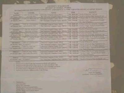 UNIMAID second semester provisional CA timetable, 2022/2023 session