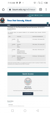 BSU rescheduled time-table for 2nd semester exam 2018/2019 session