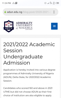 Admiralty University Post-UTME/DE Screening Form For 2021/2022