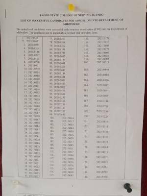 LASCON Midwifery admission list for 2021/2022