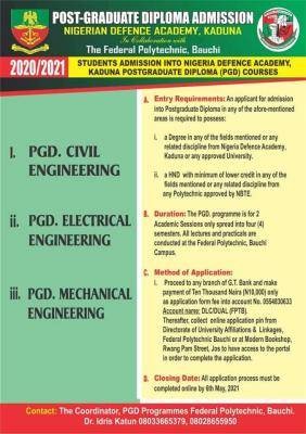 Fed Poly Bauchi PGD programmes in affiliation with NDA and FUAM