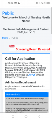 NAUTH entrance exam results for 2021/2022 session