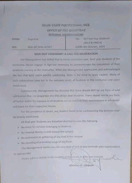 OSPOLY management bans wild celebration on campus