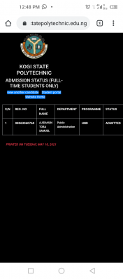 KSP HND Admission List For 2020/2021 session