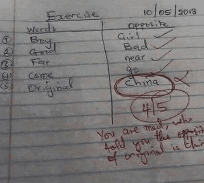 This Child's Answer to a Classroom Exercise Will Have You in Stitches