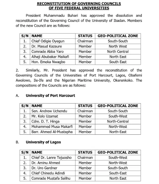 UI, UNILAG, OAU, others get governing councils