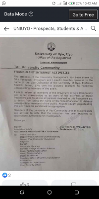 UNIUYO Vice Chancellor disclaims fake social media accounts