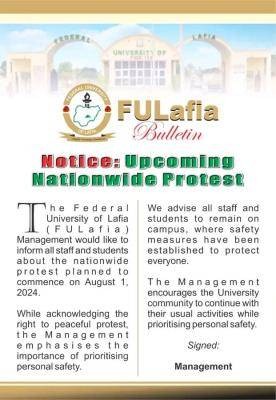 FULAFIA notice ahead of the planned nationwide protest