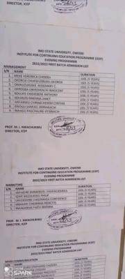 IMSU Evening Programme first batch admission list, 2022/2023 session