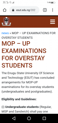 ESUT notice on mop-up exams for over stay students