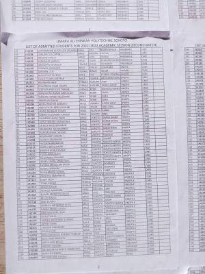 Umaru Ali Shinkafi Polytechnic 2nd Batch Admission List for 2022/2023 Session