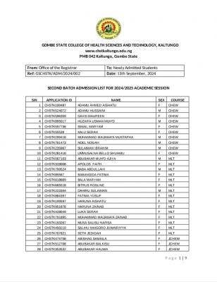 Gombe State College of Health Sciences & Tech. second batch admission list, 2024/2025