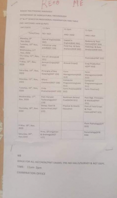 Ramat Poly Releases Second Semester Provisional Timetable for Agricultural Technology