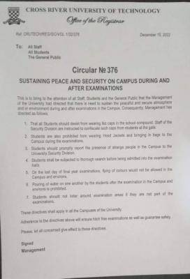 CRUTECH notice to students on security