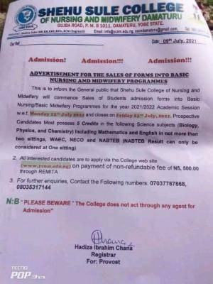 Shehu Sule College Of Nursing and midwifery 2021/2022 Admission