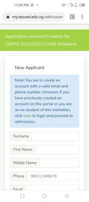 TASUED part-time weekend admission form for 2021/2022 session