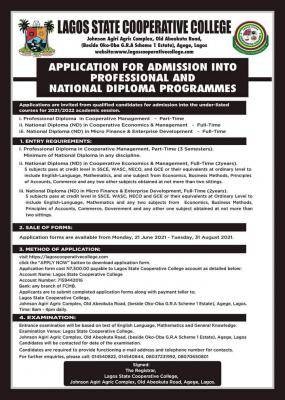 Lagos Cooperative College admission for 2021/2022 session