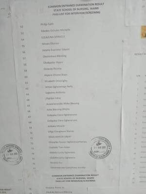 State school of Nursing, Warri pass list for interview